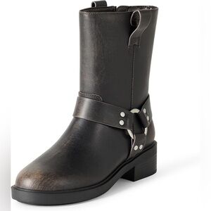 The Drop Women's Lilith Short Moto Boot with Buckles Distressed Brown